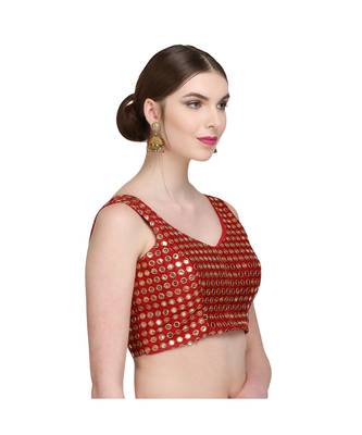 Maroon Embroidered Brocade Readymade Blouse 3