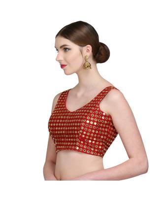 Maroon Embroidered Brocade Readymade Blouse 4