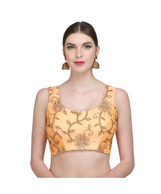 Yellow Embroidered Brocade Readymade Blouse 1