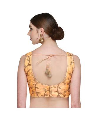 Yellow Embroidered Brocade Readymade Blouse 2