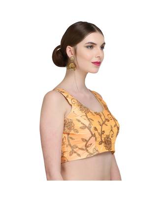 Yellow Embroidered Brocade Readymade Blouse 3