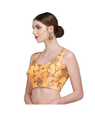 Yellow Embroidered Brocade Readymade Blouse 4