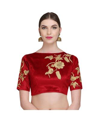 Red Embroidered Velvet Readymade Blouse 1