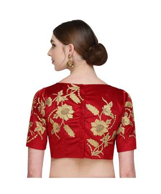 Red Embroidered Velvet Readymade Blouse 2