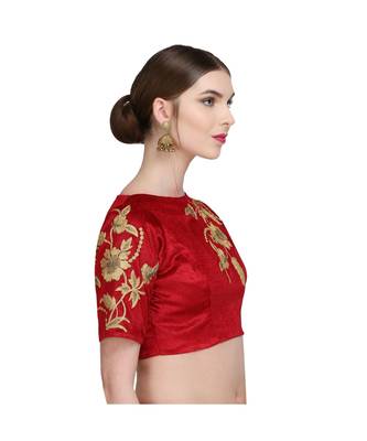 Red Embroidered Velvet Readymade Blouse 3