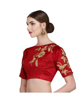 Red Embroidered Velvet Readymade Blouse 4
