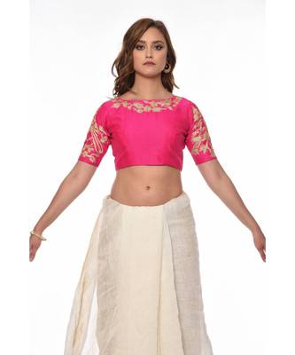 Pink  Embroidered Dupion Readymade Blouse 1