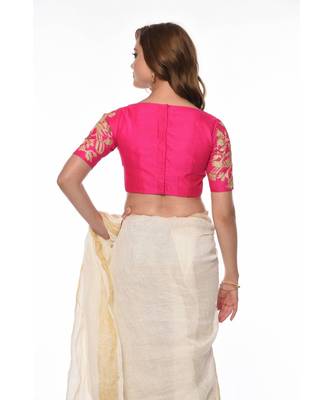 Pink  Embroidered Dupion Readymade Blouse 2