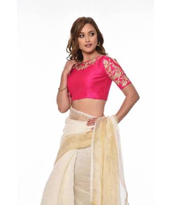 Pink  Embroidered Dupion Readymade Blouse 3