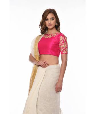 Pink  Embroidered Dupion Readymade Blouse 4