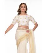 White Embroidered Dupion Readymade Blouse