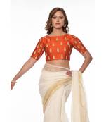 Orange Embroidered Dupion Readymade Blouse