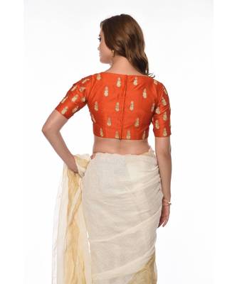 Orange Embroidered Dupion Readymade Blouse 2