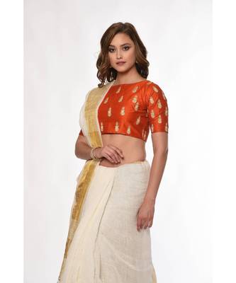 Orange Embroidered Dupion Readymade Blouse 4