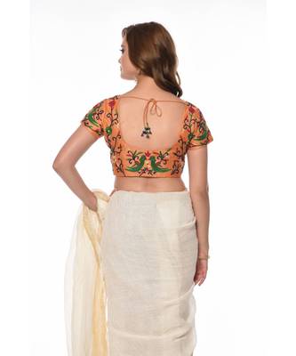 Beige Embroidered Dupion Readymade Blouse 2
