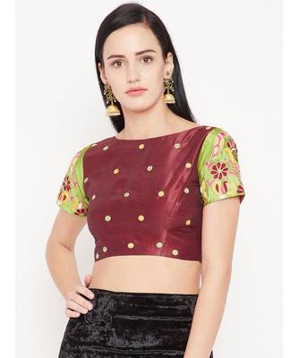 Red Embroidered Dupion Readymade Blouse 1