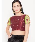 Red Embroidered Dupion Readymade Blouse