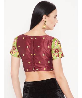Red Embroidered Dupion Readymade Blouse 2