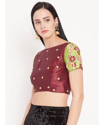 Red Embroidered Dupion Readymade Blouse 3