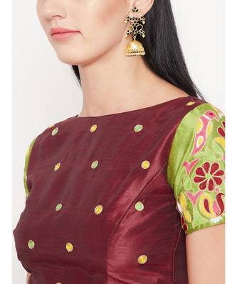 Red Embroidered Dupion Readymade Blouse 4