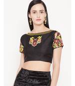 Black Embroidered Dupion Readymade Blouse
