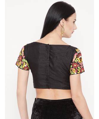 Black Embroidered Dupion Readymade Blouse 2