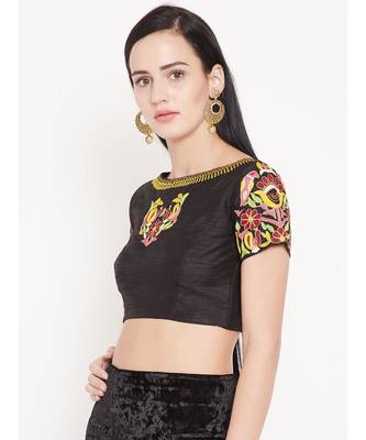 Black Embroidered Dupion Readymade Blouse 3