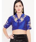 Blue Embroidered Dupion Readymade Blouse