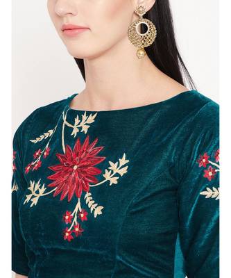 Green Embroidered Velvet Readymade Blouse 1