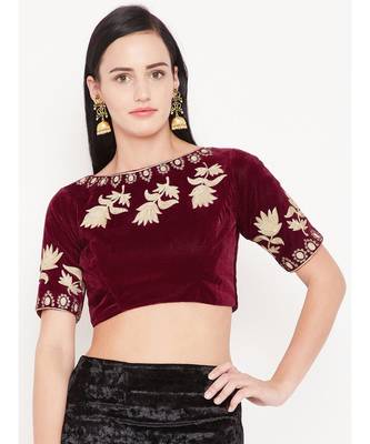 Red Embroidered Velvet Readymade Blouse 1
