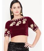 Red Embroidered Velvet Readymade Blouse