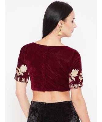 Red Embroidered Velvet Readymade Blouse 2