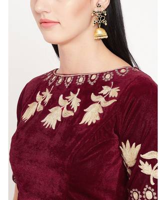 Red Embroidered Velvet Readymade Blouse 4
