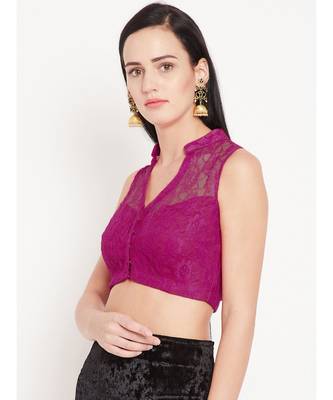 Pink Plain Lace Readymade Blouse 3