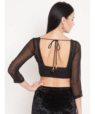 Black Plain Georgette Readymade Blouse 2