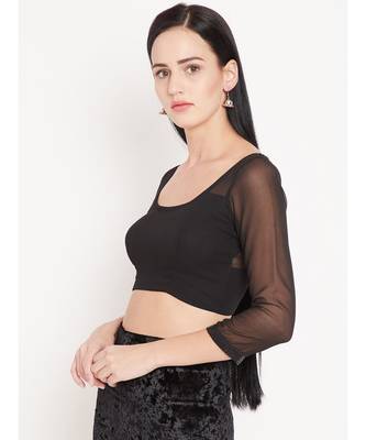 Black Plain Georgette Readymade Blouse 3