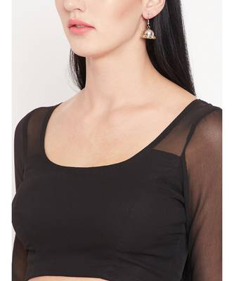 Black Plain Georgette Readymade Blouse 4