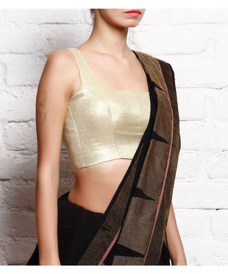 Beige Plain Brocade Readymade Blouse 1