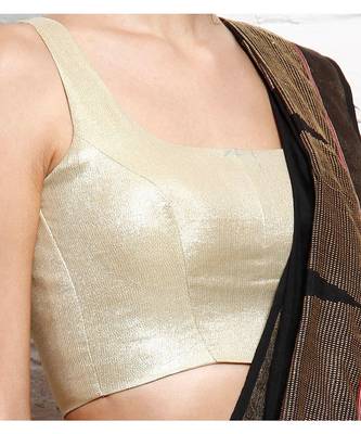 Beige Plain Brocade Readymade Blouse 3