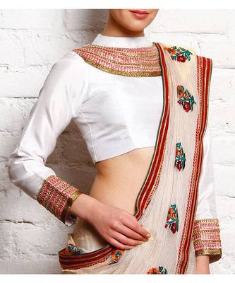 White Embroidered Dupion Readymade Blouse 1