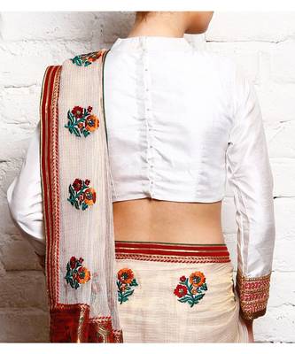 White Embroidered Dupion Readymade Blouse 2