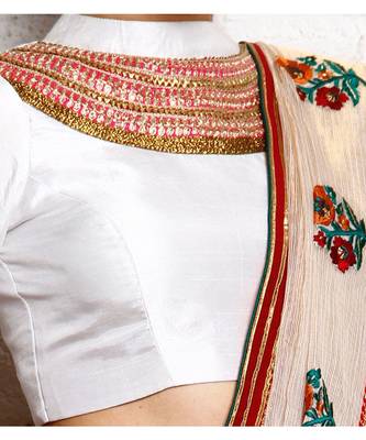 White Embroidered Dupion Readymade Blouse 3