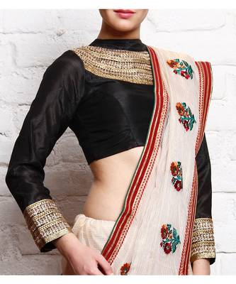 Black Embroidered Dupion Readymade Blouse 1