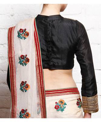 Black Embroidered Dupion Readymade Blouse 2