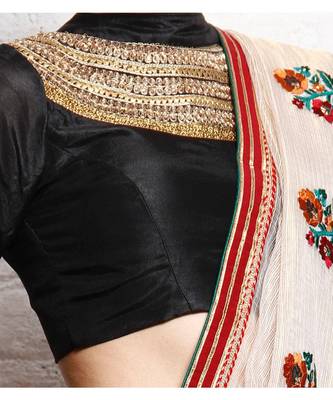 Black Embroidered Dupion Readymade Blouse 3
