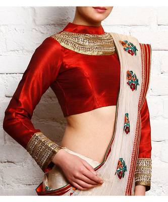 Maroon Embroidered Dupion Readymade Blouse 1