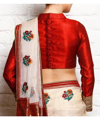 Maroon Embroidered Dupion Readymade Blouse 2