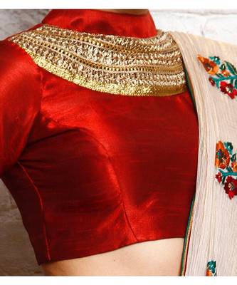 Maroon Embroidered Dupion Readymade Blouse 3