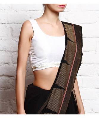 White Embroidered Dupion Readymade Blouse 1