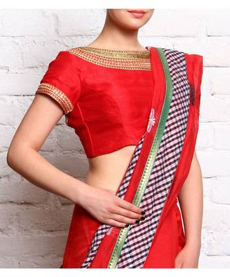 Red Embroidered Dupion Readymade Blouse 1